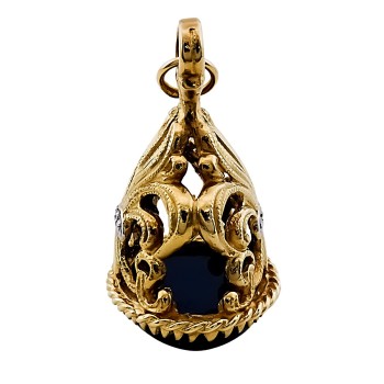 9ct Gold Onyx/ Diamond Fob Pendant